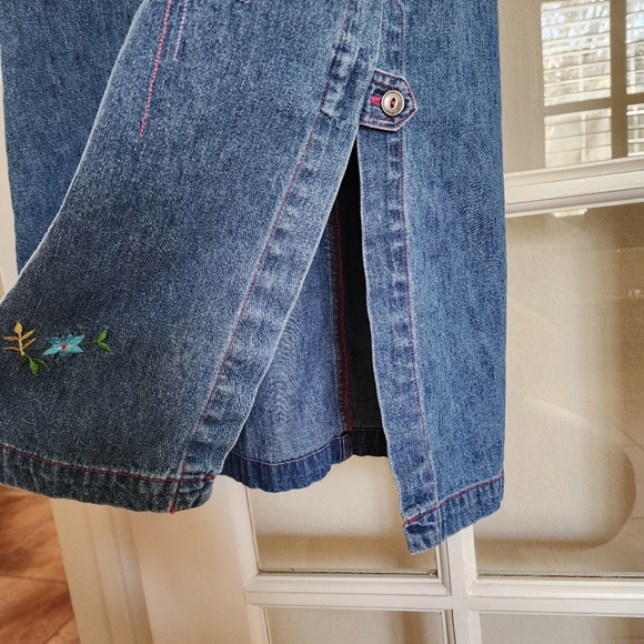 Vintage Studio Ease Petite Denim Dress Floral Embroidered 10P Cottagecore Y2K - Picture 9 of 16